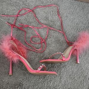 Shein Elegant Pink Feathered Women's Heels